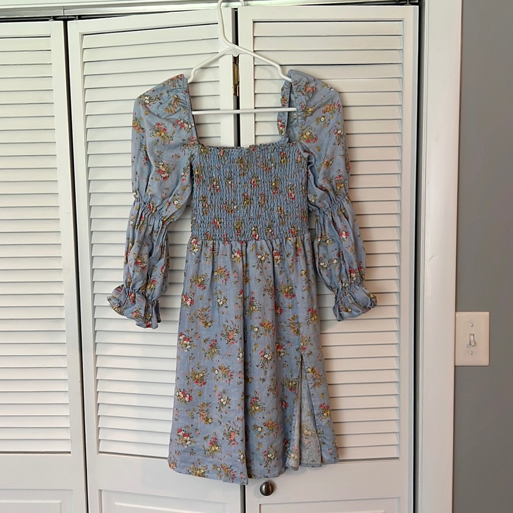 Blue puff sleeve Reformation mini dress
